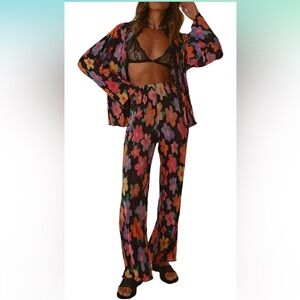 2 piece button down pant set floral